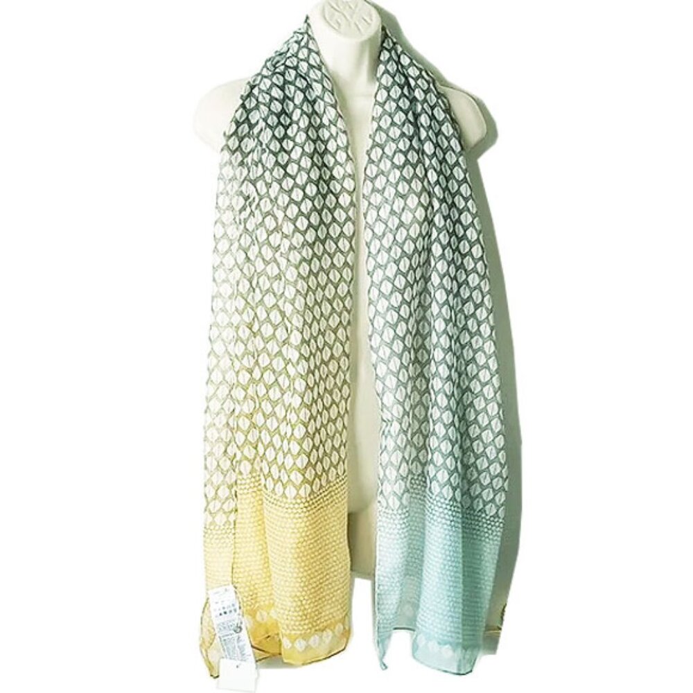 NWT Gerry Weber Chiffon Scarf 72"x32" Greens Yellow Aqua
